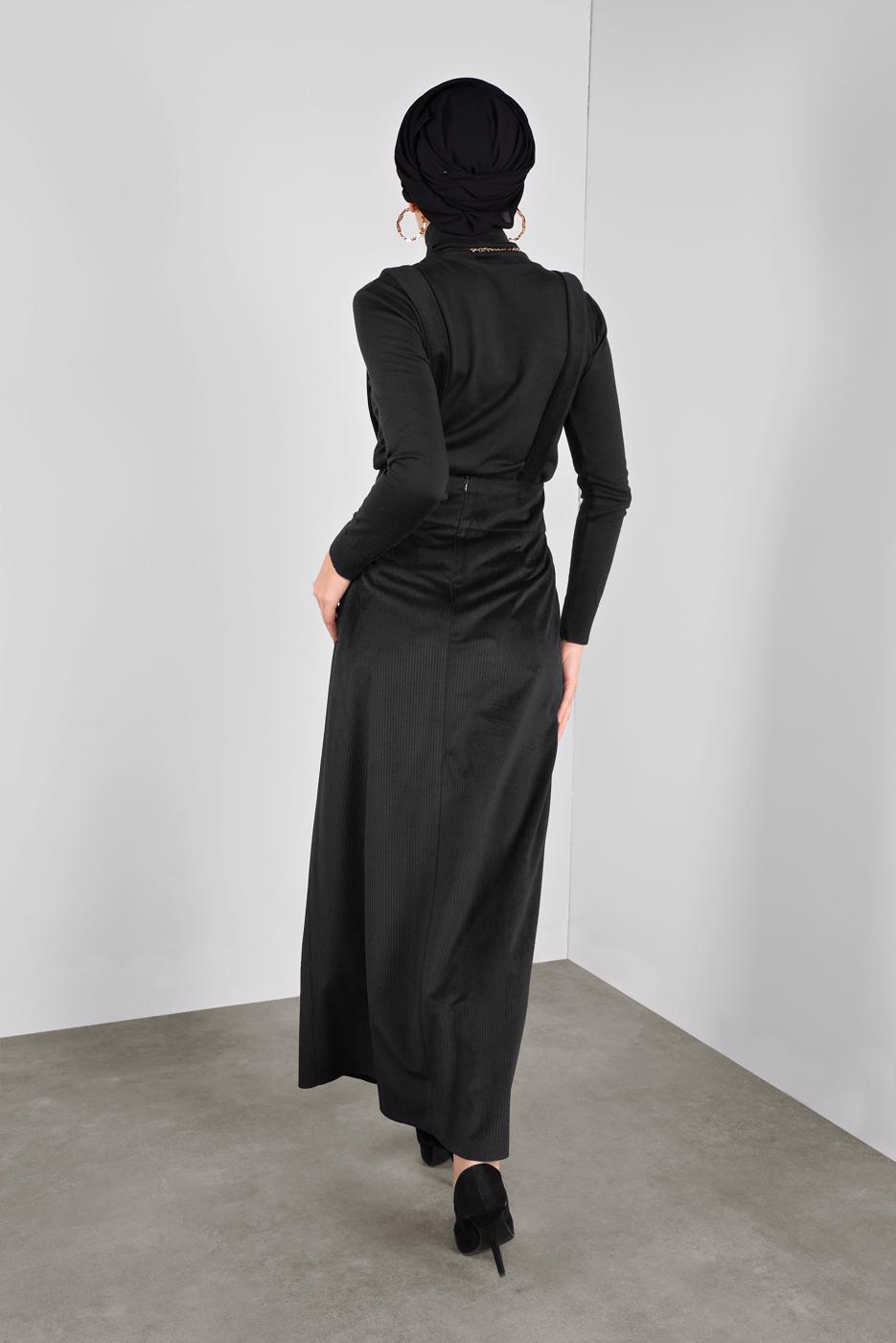 Hijab clothing BLACK ALVINA CORDUROY PINAFORE SKIRT 40312 