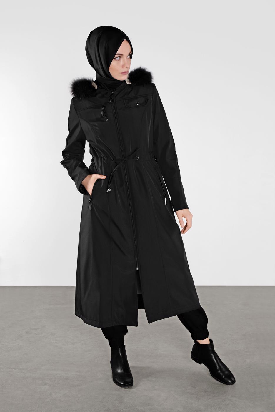 Vêtements hijab NOIR CABAN ZIPPÉ AVEC FERMETURE TAILLE-NOUÉE 632-1 