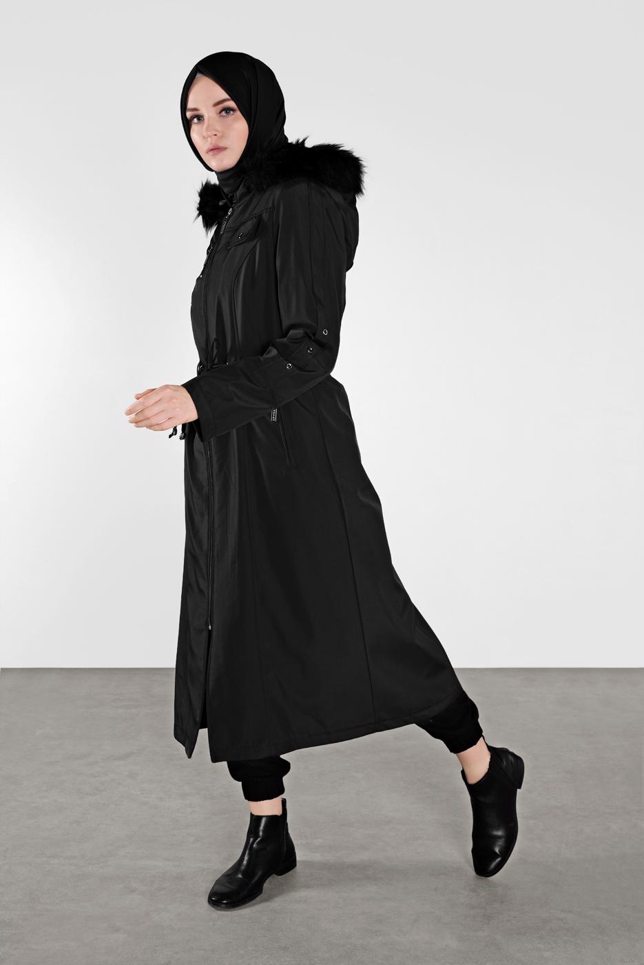 Vêtements hijab NOIR CABAN ZIPPÉ AVEC FERMETURE TAILLE-NOUÉE 632-1 