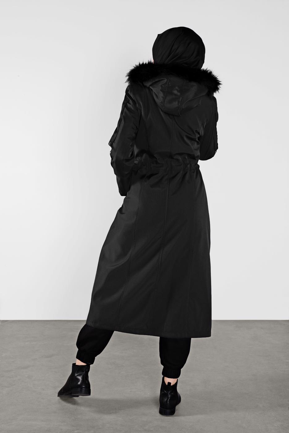 Vêtements hijab NOIR CABAN ZIPPÉ AVEC FERMETURE TAILLE-NOUÉE 632-1 