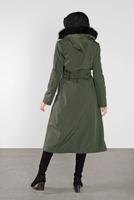 Tesettür giyim HAKİ FERMUARLI KAPÜŞONLU BELİ LASTİKLİ KABAN  632-1 