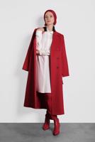 Tesettür giyim KIRMIZI ALVİNA DÜĞMELİ KEMERLİ KAŞE KABAN 90003  