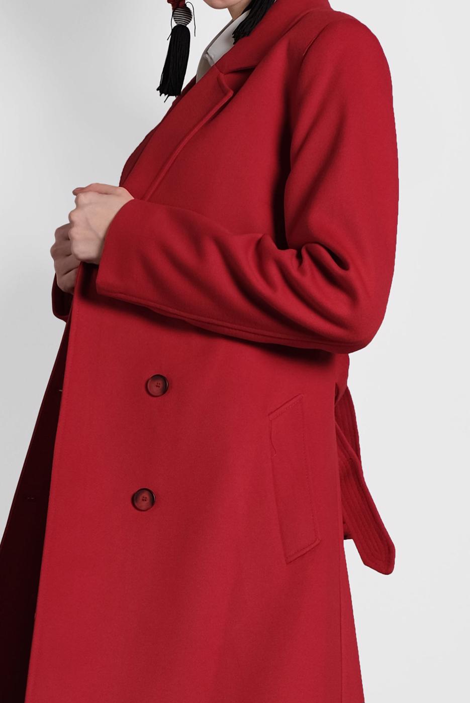 Tesettür giyim KIRMIZI ALVİNA DÜĞMELİ KEMERLİ KAŞE KABAN 90003  