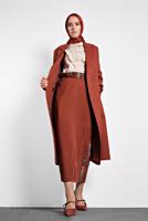 Tesettür giyim KAHVE ALVİNA DÜĞMELİ KEMERLİ KAŞE KABAN 90003  