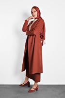 Tesettür giyim KAHVE ALVİNA DÜĞMELİ KEMERLİ KAŞE KABAN 90003  