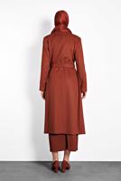 Tesettür giyim KAHVE ALVİNA DÜĞMELİ KEMERLİ KAŞE KABAN 90003  