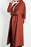 Tesettür giyim KAHVE ALVİNA DÜĞMELİ KEMERLİ KAŞE KABAN 90003  