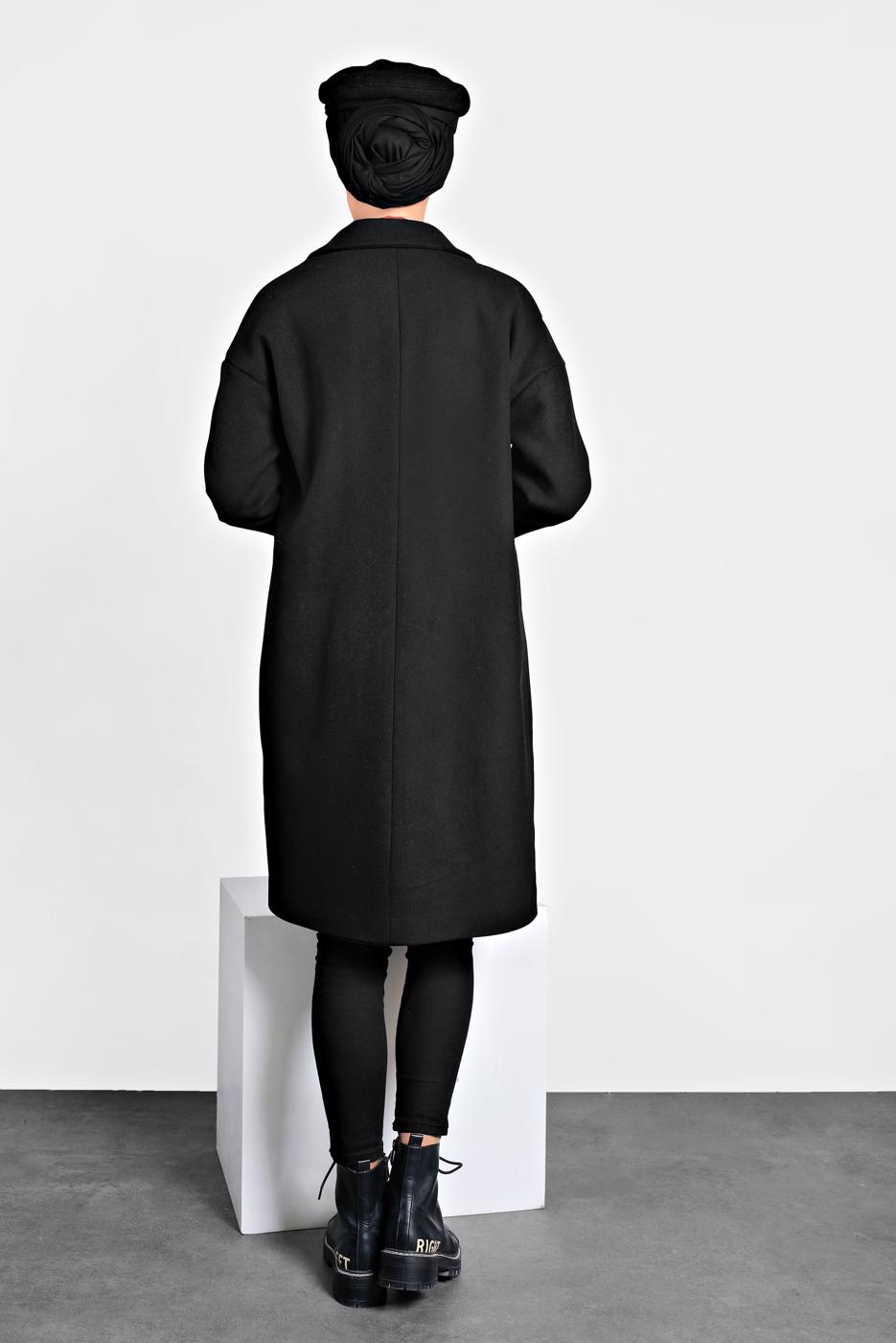 Tesettür giyim SİYAH ALVİNA DÜĞMELİ CEPLİ KAŞE KABAN 90005	