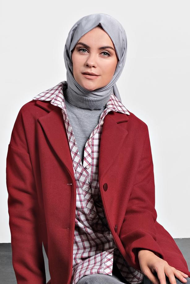 Tesettür giyim  ALVİNA DÜĞMELİ CEPLİ KAŞE KABAN 90005	 - TRENDTESETTÜR