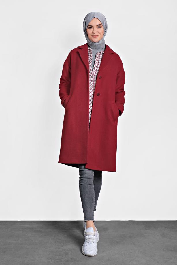 Tesettür giyim  ALVİNA DÜĞMELİ CEPLİ KAŞE KABAN 90005	 - TRENDTESETTÜR