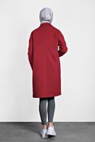 Tesettür giyim KIRMIZI ALVİNA DÜĞMELİ CEPLİ KAŞE KABAN 90005	