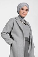 Tesettür giyim GRİ ALVİNA DÜĞMELİ CEPLİ KAŞE KABAN 90005	