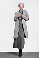 Tesettür giyim GRİ ALVİNA DÜĞMELİ CEPLİ KAŞE KABAN 90005	