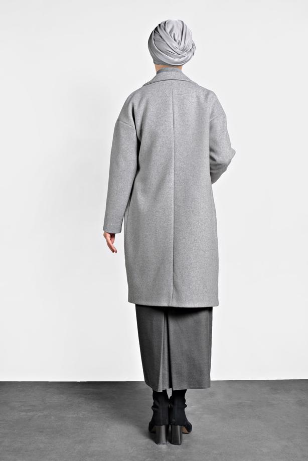 Tesettür giyim  ALVİNA DÜĞMELİ CEPLİ KAŞE KABAN 90005	 - TRENDTESETTÜR