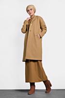 Tesettür giyim KAHVE ALVİNA DÜĞMELİ CEPLİ KAŞE KABAN 90005	