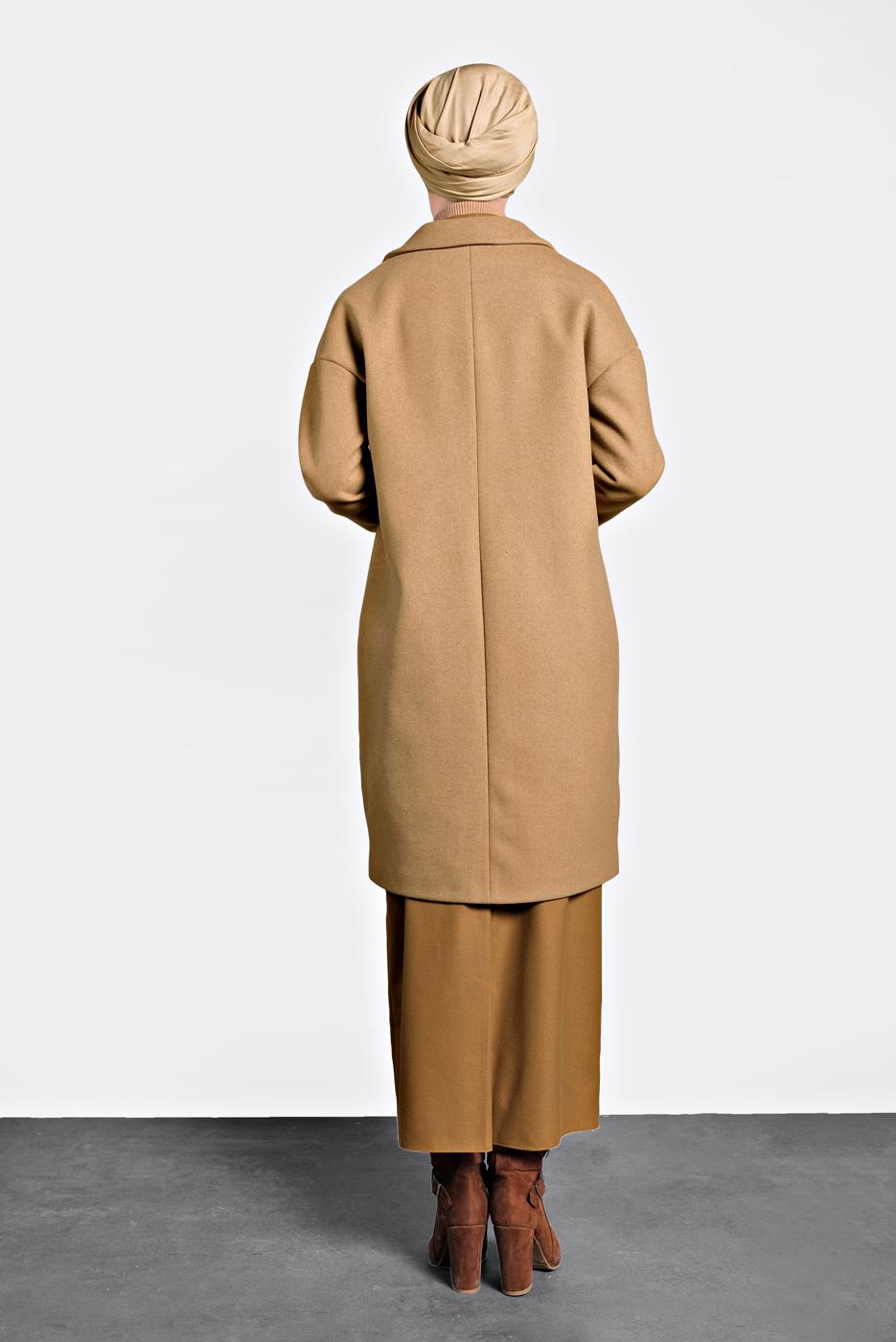 Tesettür giyim KAHVE ALVİNA DÜĞMELİ CEPLİ KAŞE KABAN 90005	