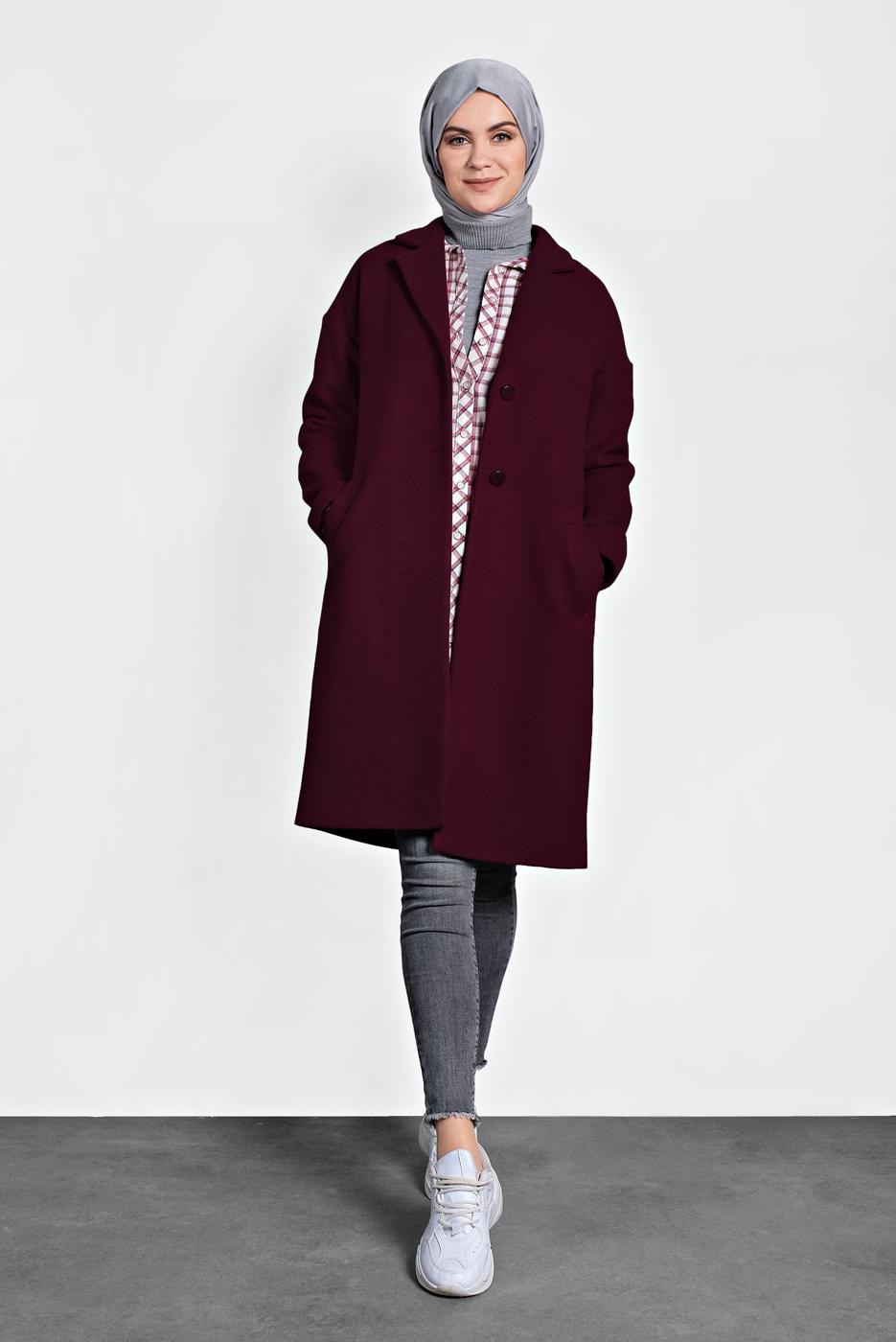 Tesettür giyim MÜRDÜM ALVİNA DÜĞMELİ CEPLİ KAŞE KABAN 90005	
