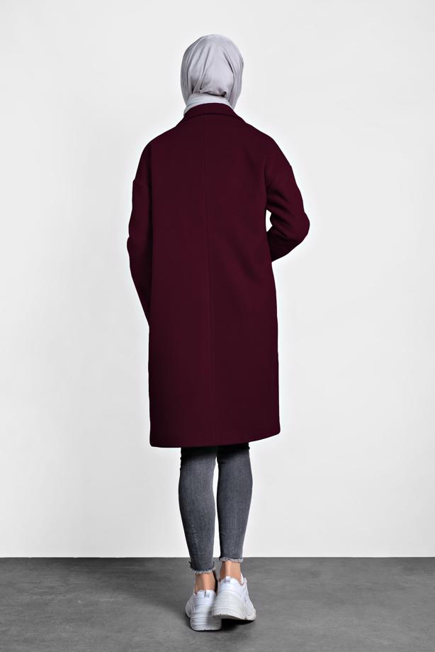 Tesettür giyim  ALVİNA DÜĞMELİ CEPLİ KAŞE KABAN 90005	 - TRENDTESETTÜR