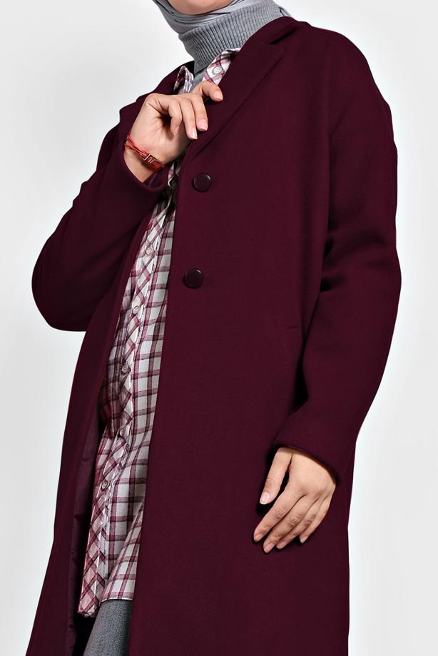 Tesettür giyim  ALVİNA DÜĞMELİ CEPLİ KAŞE KABAN 90005	 - TRENDTESETTÜR