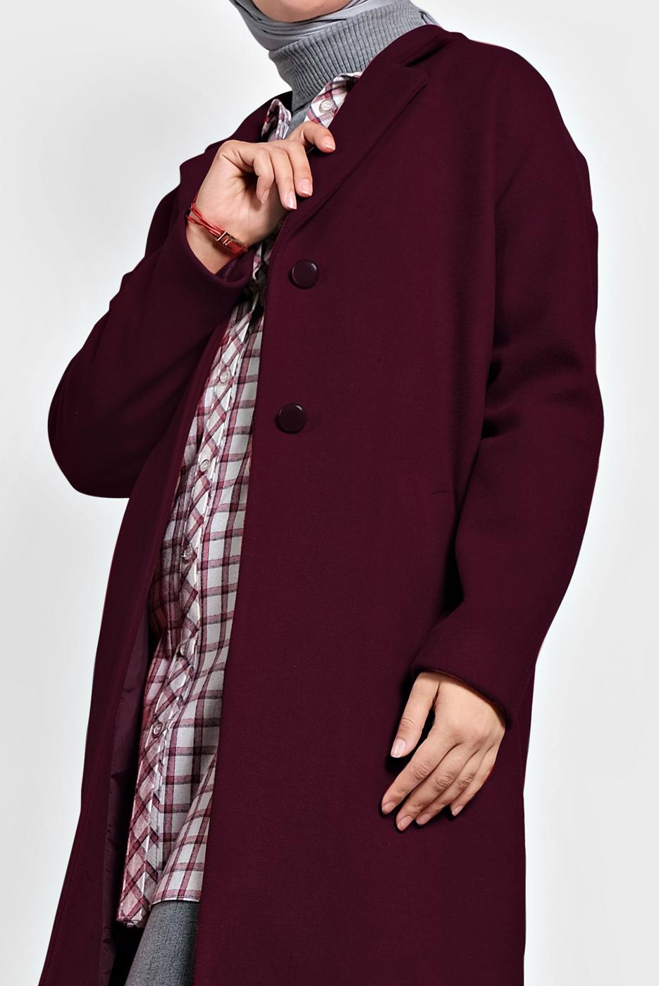 Tesettür giyim MÜRDÜM ALVİNA DÜĞMELİ CEPLİ KAŞE KABAN 90005	