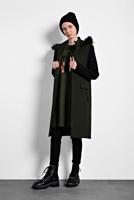 Tesettür giyim HAKİ ALVİNA KAPÜŞONLU CEPLİ KABAN 90023 