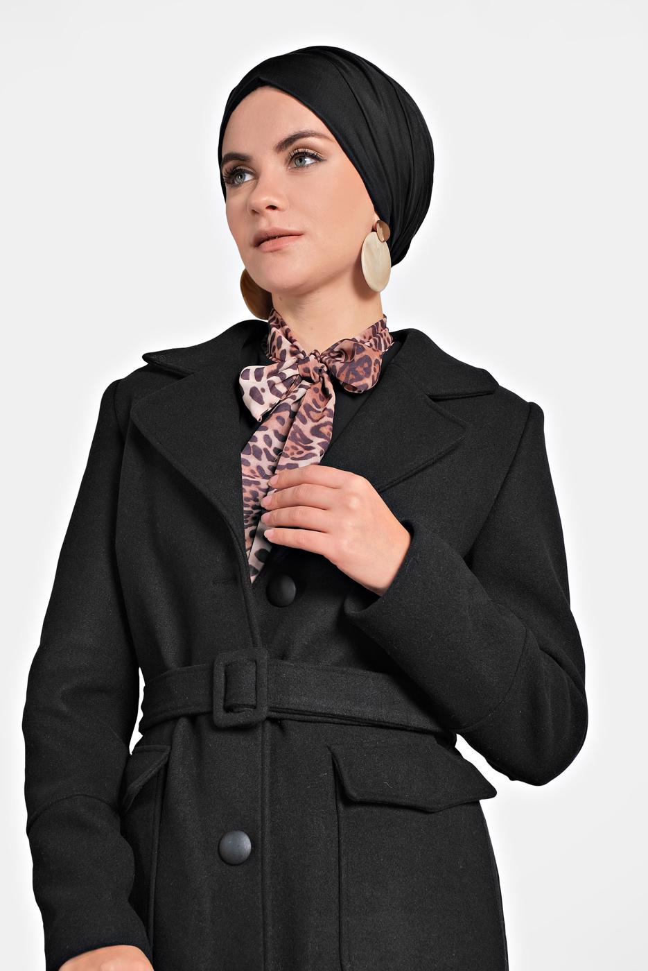 Tesettür giyim SİYAH KLASİK KABAN 90024 