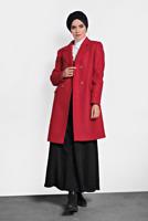 Tesettür giyim KIRMIZI ALVİNA DÜĞMELİ KLASİK KABAN 90026 