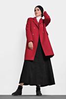 Tesettür giyim KIRMIZI ALVİNA DÜĞMELİ KLASİK KABAN 90026 
