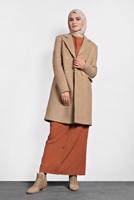 Tesettür giyim KAHVE ALVİNA DÜĞMELİ KLASİK KABAN 90026 