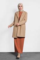 Tesettür giyim KAHVE ALVİNA DÜĞMELİ KLASİK KABAN 90026 