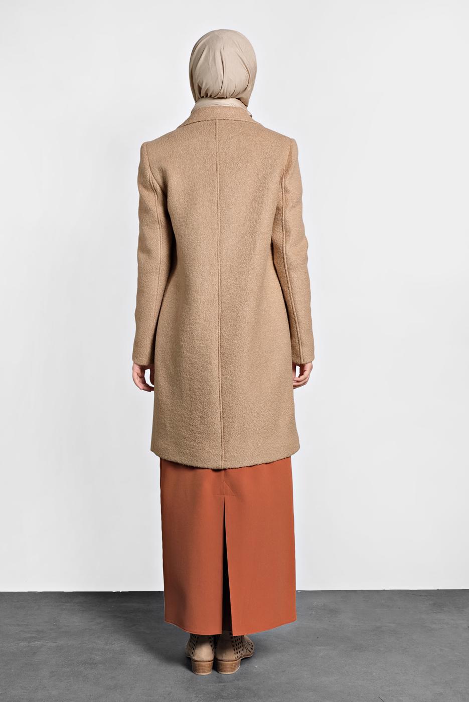 Tesettür giyim KAHVE ALVİNA DÜĞMELİ KLASİK KABAN 90026 