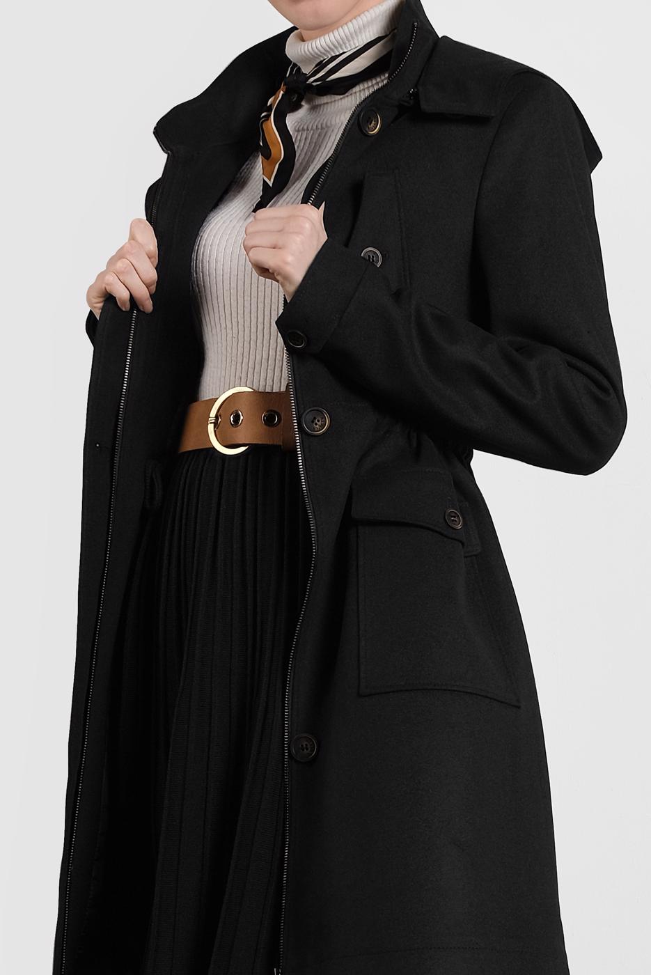 Tesettür giyim SİYAH ALVİNA KAPÜŞONLU KABAN 90034	