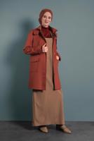 Tesettür giyim KAHVE ALVİNA KAPÜŞONLU KABAN 90034	