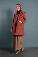 Tesettür giyim KAHVE ALVİNA KAPÜŞONLU KABAN 90034	