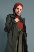 Tesettür giyim HAKİ ALVİNA KAPÜŞONLU KABAN 90034	