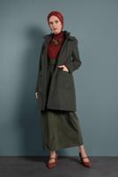 Tesettür giyim HAKİ ALVİNA KAPÜŞONLU KABAN 90034	