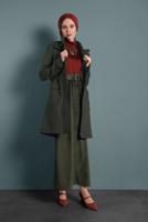 Tesettür giyim HAKİ ALVİNA KAPÜŞONLU KABAN 90034	