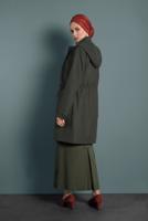 Tesettür giyim HAKİ ALVİNA KAPÜŞONLU KABAN 90034	