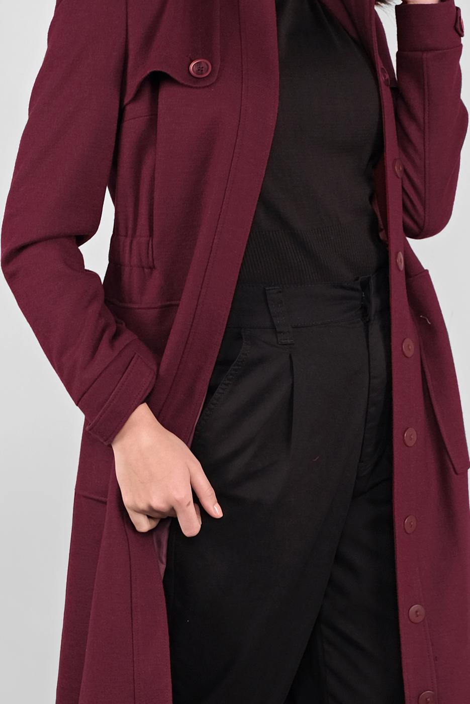 Tesettür giyim BORDO  ALVİNA KAPÜŞONU KÜRKLÜ KABAN 90041