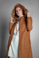 Tesettür giyim KAHVE  ALVİNA KAPÜŞONU KÜRKLÜ KABAN 90041