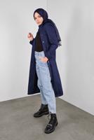 Tesettür giyim LACİVERT  ALVİNA KAPÜŞONU KÜRKLÜ KABAN 90041