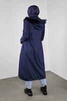 Tesettür giyim LACİVERT  ALVİNA KAPÜŞONU KÜRKLÜ KABAN 90041