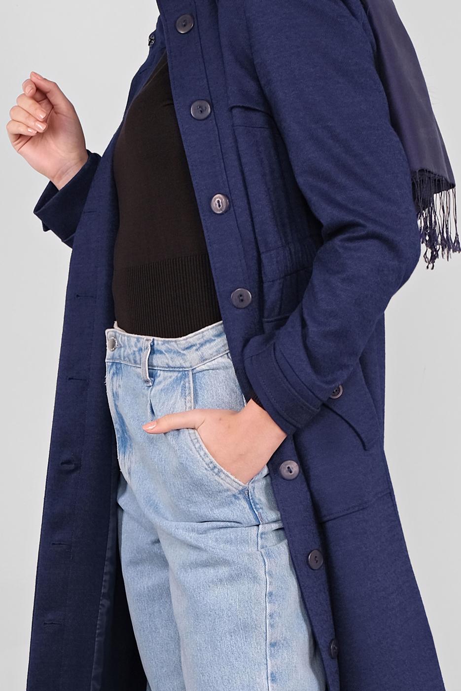 Tesettür giyim LACİVERT  ALVİNA KAPÜŞONU KÜRKLÜ KABAN 90041