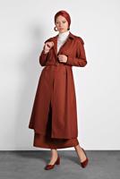 Tesettür giyim KAHVE ALVİNA KEMERLİ KRUVAZE KABAN 90044