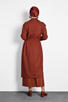 Tesettür giyim KAHVE ALVİNA KEMERLİ KRUVAZE KABAN 90044