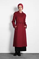 Tesettür giyim BORDO ALVİNA KEMERLİ KRUVAZE KABAN 90044