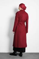 Tesettür giyim BORDO ALVİNA KEMERLİ KRUVAZE KABAN 90044