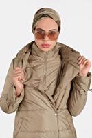 Tesettür giyim KAHVE ALVİNA ŞİŞME KAPÜŞONLU KABAN 90065