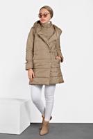 Tesettür giyim KAHVE ALVİNA ŞİŞME KAPÜŞONLU KABAN 90065