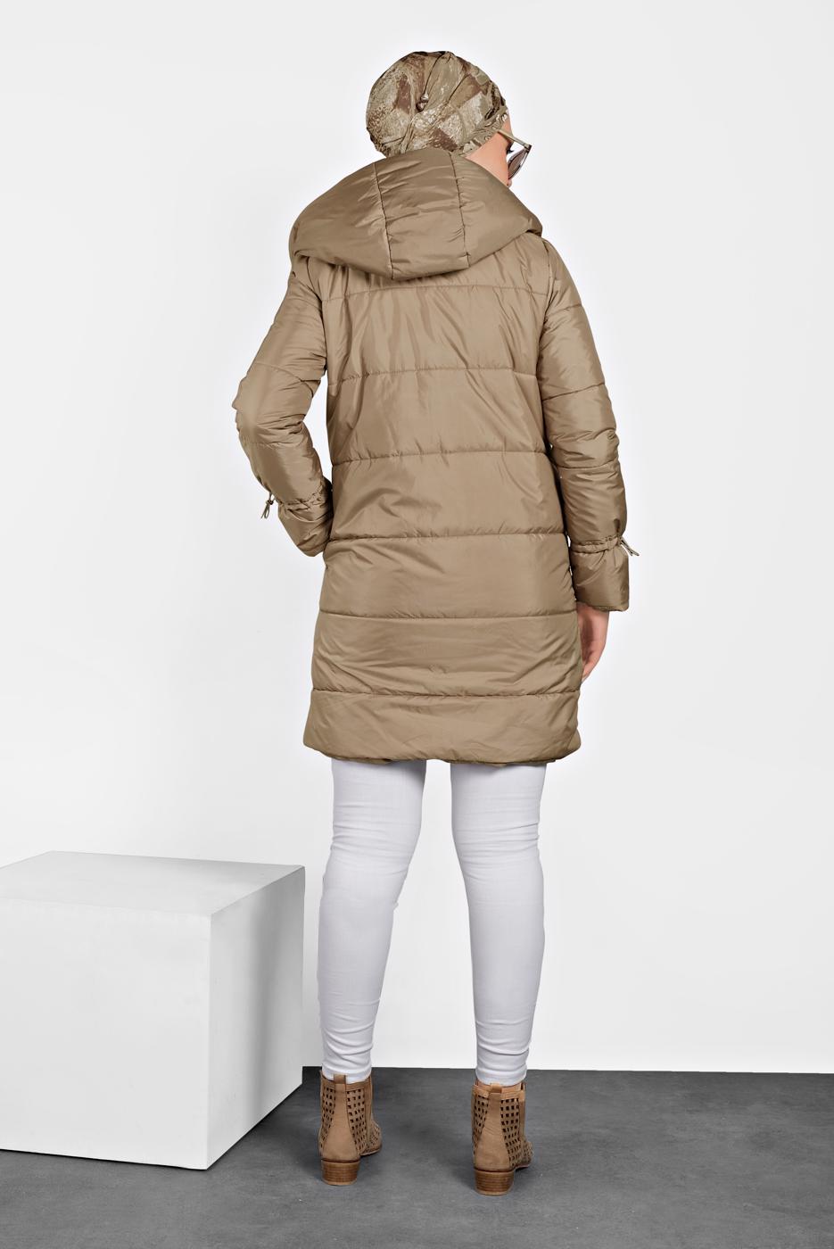 Tesettür giyim KAHVE ALVİNA ŞİŞME KAPÜŞONLU KABAN 90065